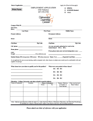 CSU Fullerton Employment Application