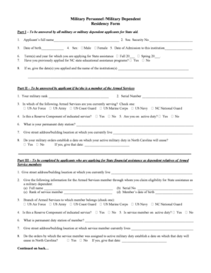 North Carolina Military Residency Form
