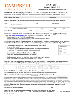 Federal Parent Plus Direct Loan Authorization Form