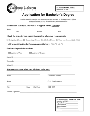 Application for Bachelor’s Degree