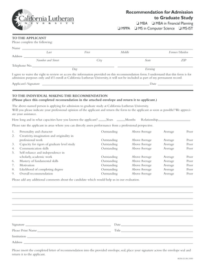 Graduate Study Recommendation Form