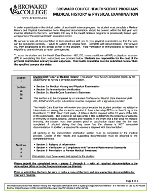 Broward College Health Science Medical History Form