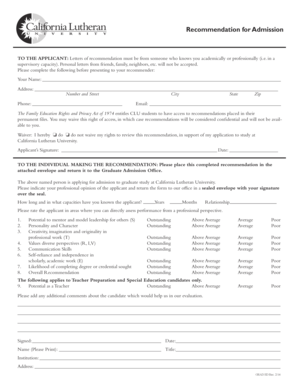 California Lutheran University Recommendation Form