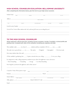 High School Counselor Evaluation Form