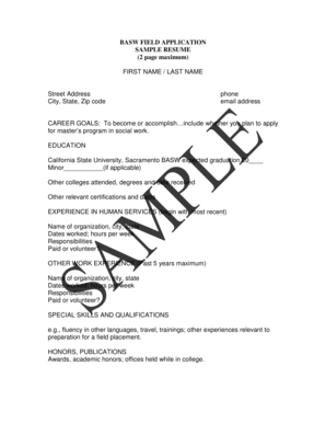 BASW Field Application Form