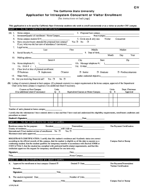 California State University Intrasystem Concurrent or Visitor Enrollment Application