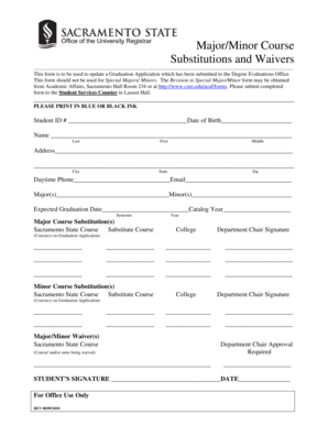 Major/Minor Course Substitutions and Waivers Form