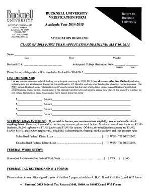 Bucknell University Financial Aid Verification Form