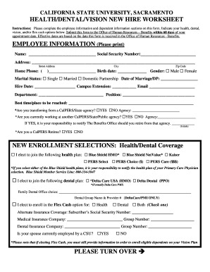 California State University Health/Dental/Vision New Hire Worksheet