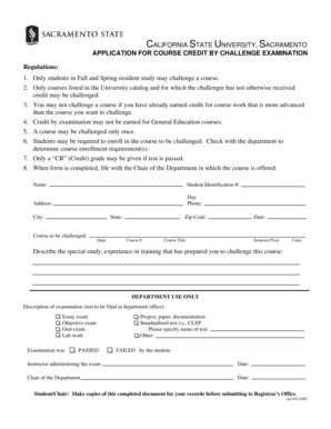 California State University Course Credit Challenge Application