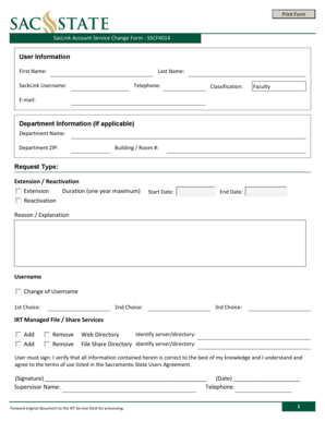 SacLink Account Service Change Form