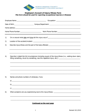 Employee’s Injury/Illness Report Form