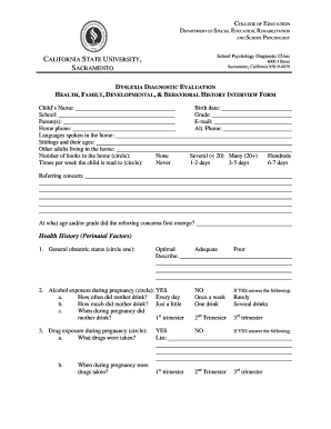 Dyslexia Diagnostic Evaluation Form