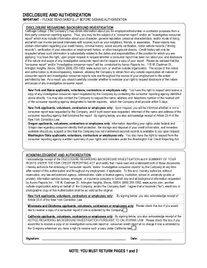 Background Investigation Disclosure and Authorization