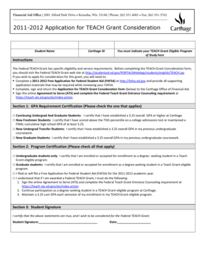 2011-2012 TEACH Grant Application Form