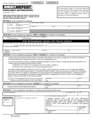 California Direct Deposit Authorization Form
