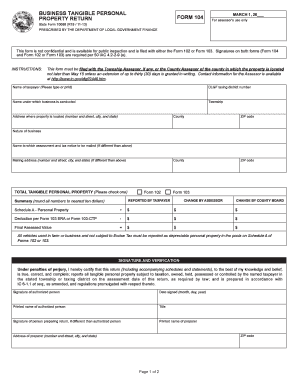 Indiana Business Tangible Personal Property Return Form 104