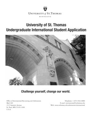 University of St. Thomas Undergraduate International Student Application