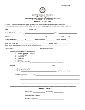 Bethune-Cookman University Transcript Request Form