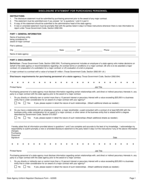 Texas Disclosure Statement for Purchasing Personnel