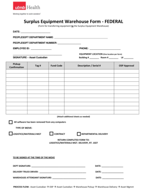 Surplus Equipment Warehouse Transfer Form