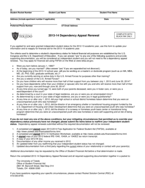 2013-14 Dependency Appeal Renewal Form