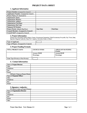 Project Data Sheet Form