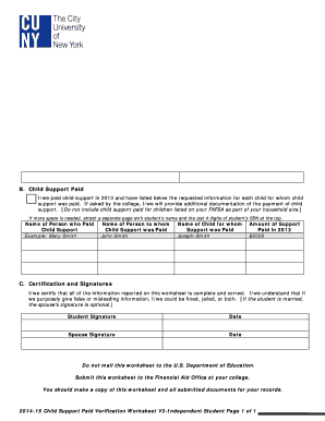 2014–2015 Child Support Paid Verification Worksheet