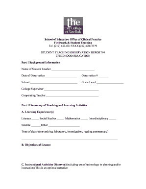 Student Teaching Observation Report