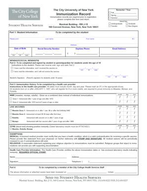 CUNY Immunization Record Form