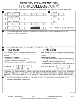 Instructor Final Grade Assignment Form