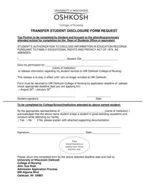 Transfer Student Disclosure Form Request