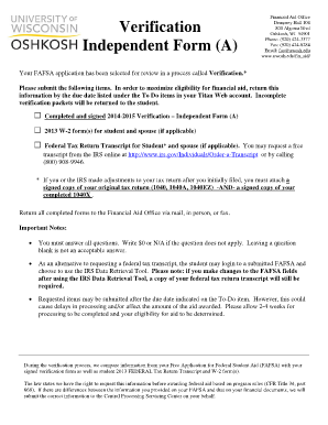 2014-2015 Verification Independent Form A