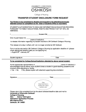 Transfer Student Disclosure Form Request