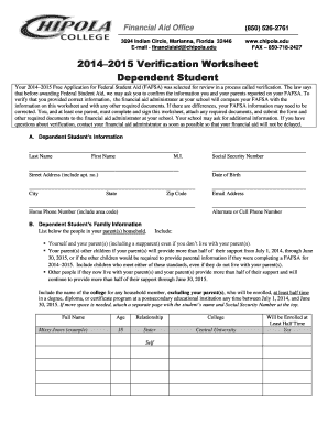 2014–2015 Verification Worksheet
