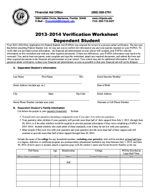 2013–2014 Verification Worksheet