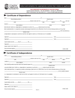 dependencecertificate form