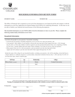 Household Information Review Form