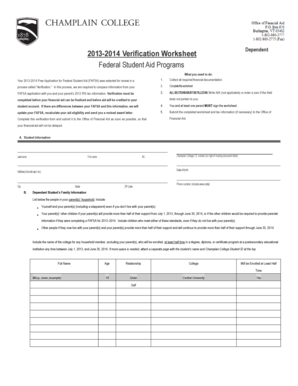 2013-2014 Verification Worksheet