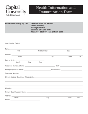 Health Information and Immunization Form