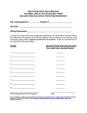 Diverse Applicant Summary Form