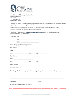 The Citadel Change of Address Form