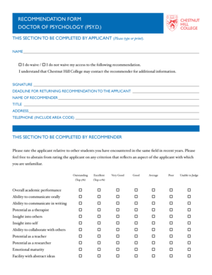 Doctor of Psychology Recommendation Form
