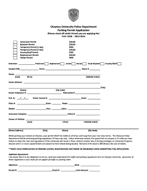 Cheyney University Parking Permit Application