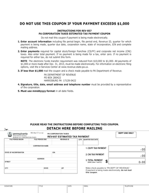 PA Corporation Taxes Estimated Tax Payment Coupon