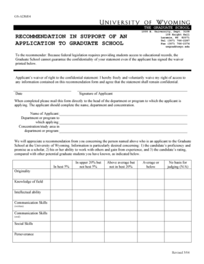 Graduate School Recommendation Form