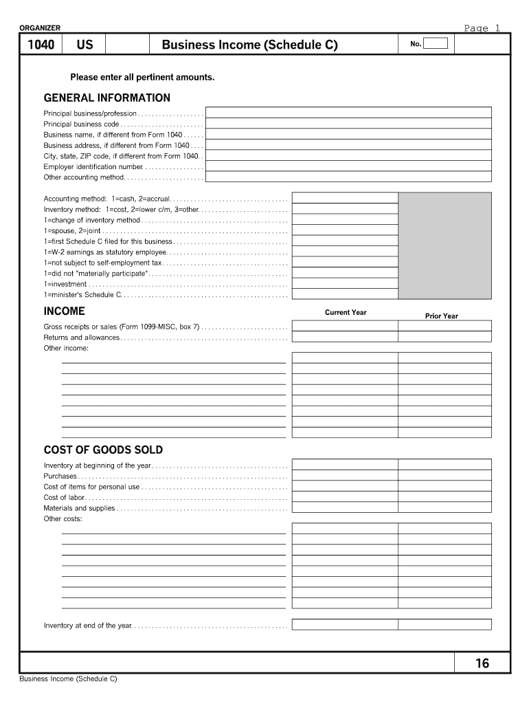 Printable Schedule C Worksheet