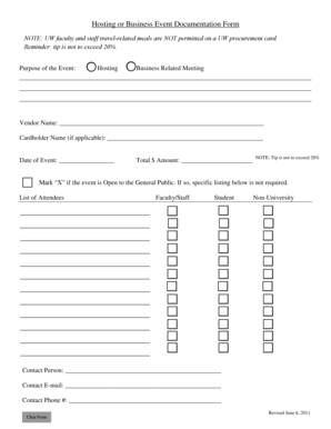 UW Hosting or Business Event Documentation Form