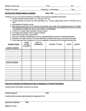 Bachelor's Degree Minor Courses Form