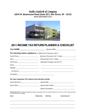 2011 Income Tax Return Planner & Checklist